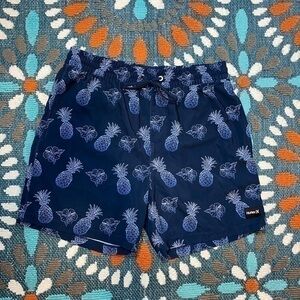Men’s Hurley Logo size Medium Elastic Waist Drawstring Pineapple Blue Shorts